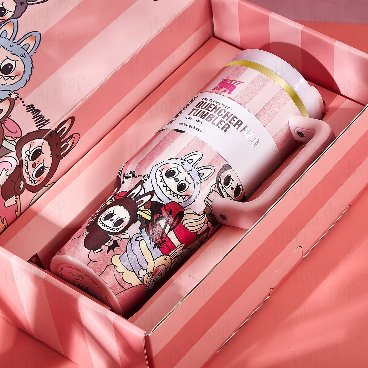 Stanley x Labubu Limited Edition Tumbler Pink Stripe Quencher
